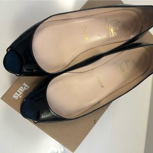 Christian Louboutin peep toe black paten flat
